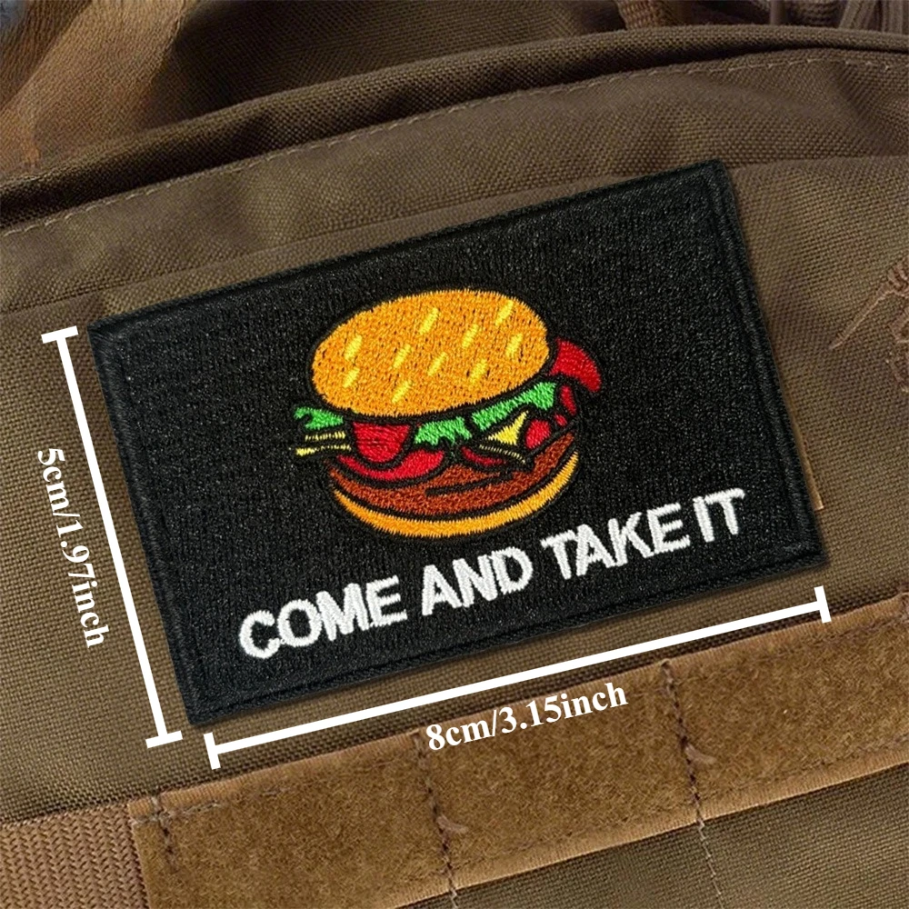 Come and Take It-Parche táctico de moral de hamburguesa, brazalete del ejército militar, parche bordado con gancho y bucle para ropa, pegatina para mochila - imagen 3