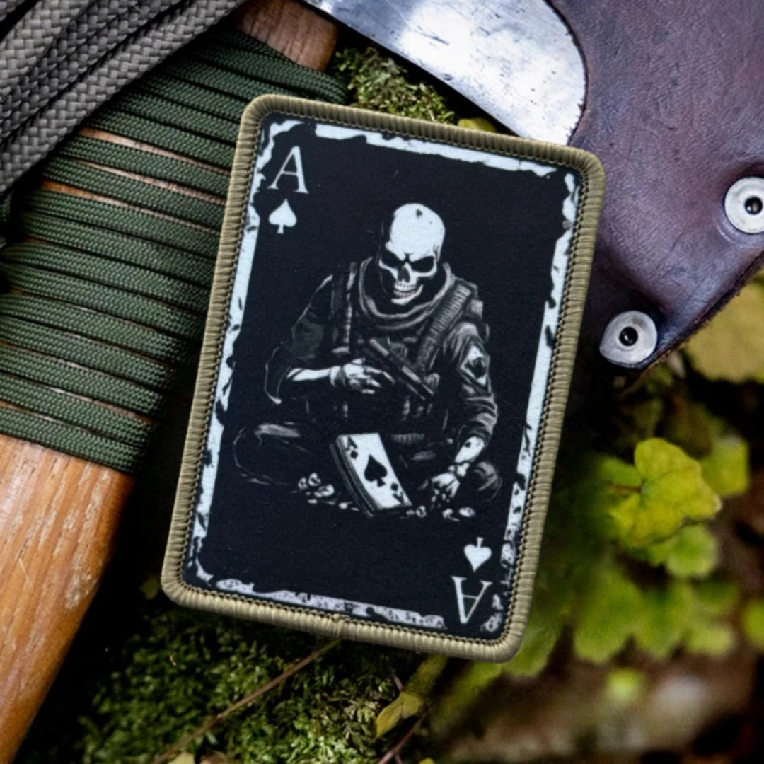 Parche ACE OF SPADES, insignia de moral de calavera táctica, parches de bucle de gancho impresos para operador de muerte para ropa, pegatina para mochila militar - imagen 2