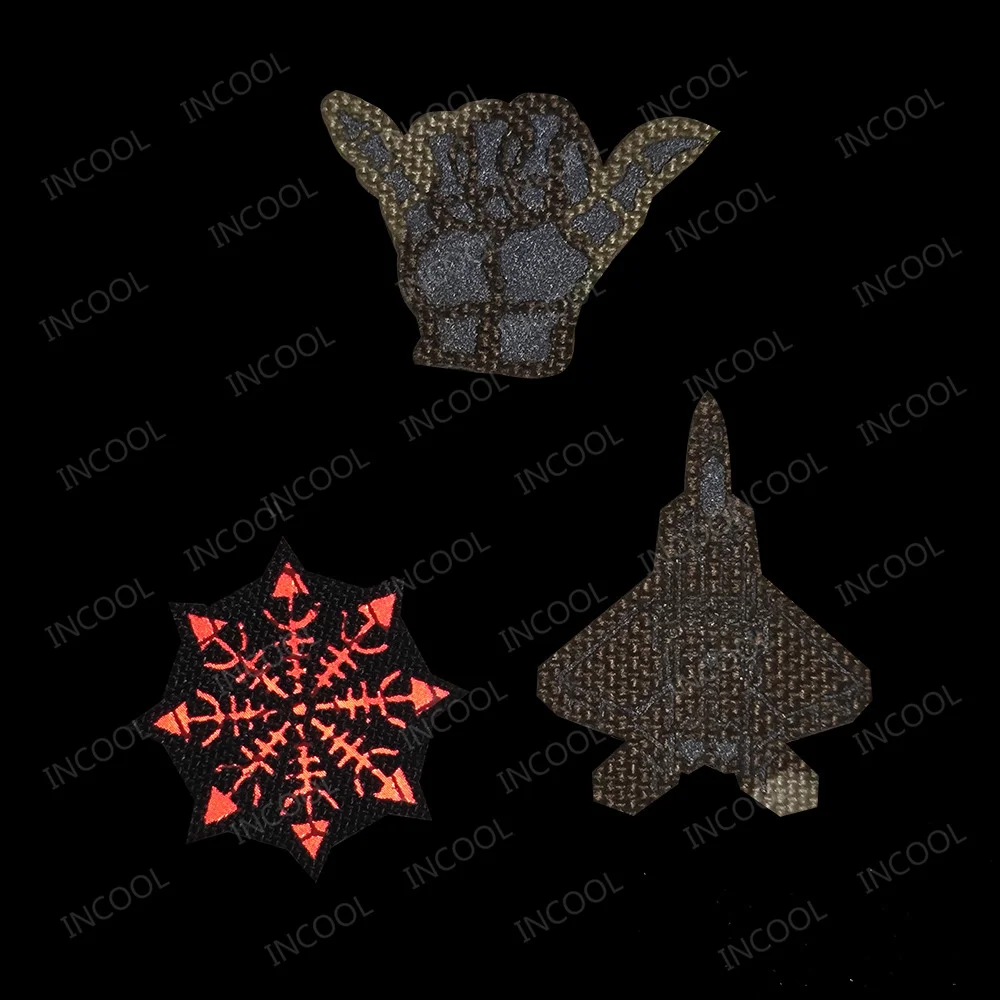Parches reflectantes para avión, brújula vikinga, parche táctico luminoso para el dedo, insignias de combate con apliques de la suerte que brillan en la oscuridad - imagen 3