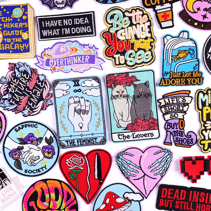 Parche bordado de dibujos animados, parche de letra motivadora, parches bordados para planchar para ropa, parches de flores con letras en ropa DIY - imagen 3