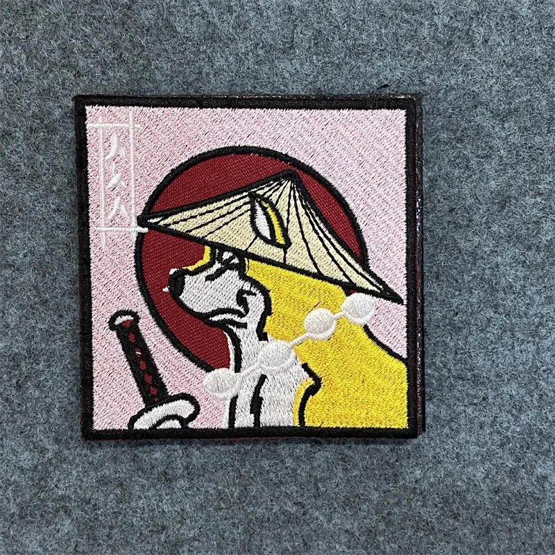 Parche bordado japonés Shiba Inu Samurai, gancho y bucle, insignia de moral táctica de perro Akita, brazalete, mochila, pegatinas de ropa - imagen 3