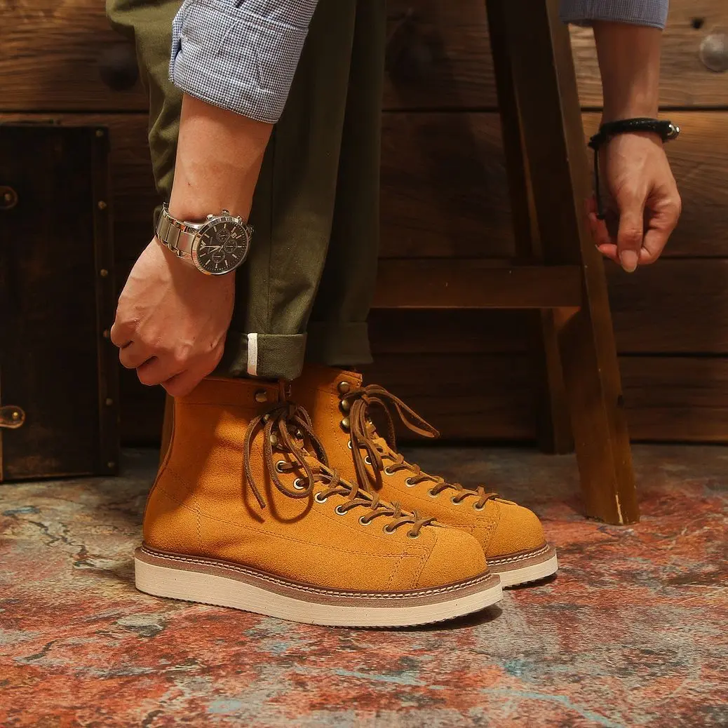 KOWM zapatos de senderismo de piel de vaca para hombre, botas impermeables para caminar al aire libre, zapatillas de deporte para acampar en el desierto, zapatos de Trekking al tobillo, botas de viaje informales - imagen 3