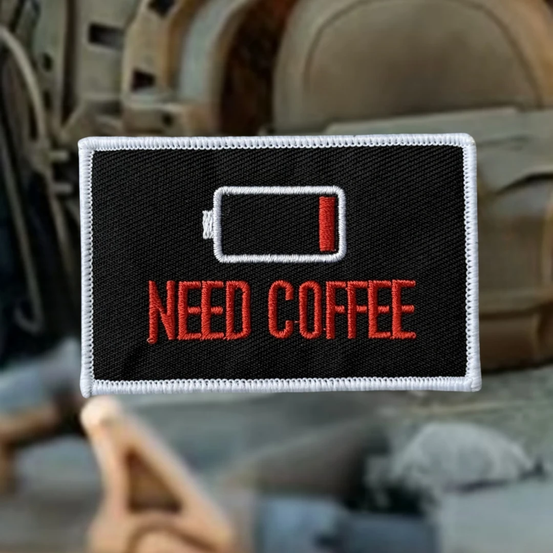 NEED COFFEE-Parche de insignia de moral, emblema táctico, parches de gancho y bucle bordados para ropa, pegatina para mochila del ejército militar - imagen 3