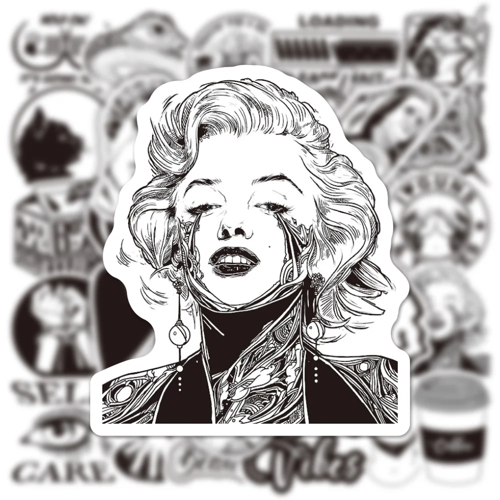 50 Uds Graffiti pegatinas de diseño artístico blanco y negro portátil equipaje funda de teléfono guitarra nevera coche motocicleta Cool Ins calcomanías - imagen 3