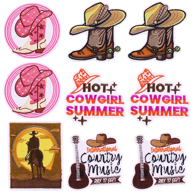 10 Uds. Venta al por mayor botas de vaquero/sombrero parches bordados para ropa libertad aventura parches para planchar para decoración de ropa DIY - imagen 2