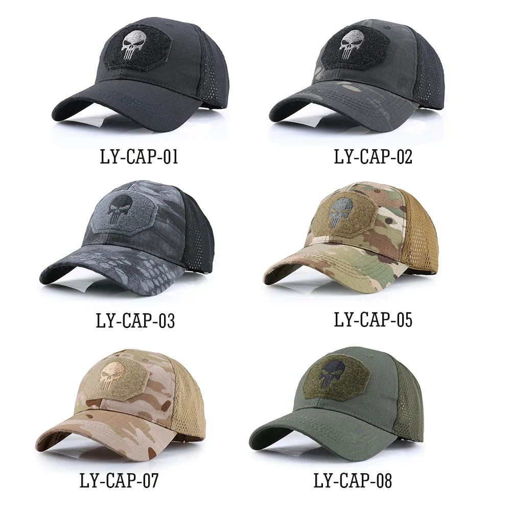 Gorras de béisbol con calavera táctica para hombre, gorra de camionero transpirable de camuflaje, gorra ajustable de combate y Paintball, sombreros para el sol de verano, Snapback - imagen 3