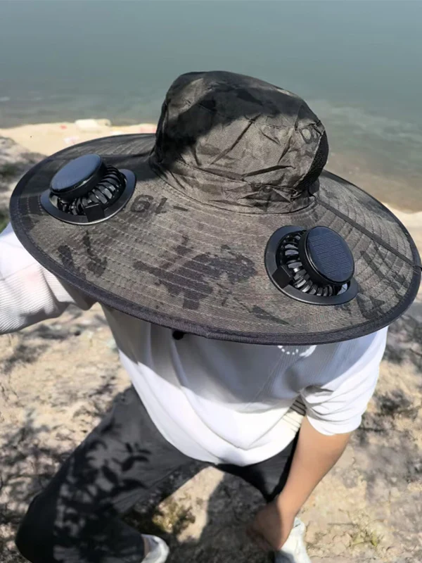Sombrero protector solar al aire libre de camuflaje con ventiladores con energía solar |   Sombreros de protección UV para unisex, sombrero de sombrilla, sombreros de pescador - imagen 2