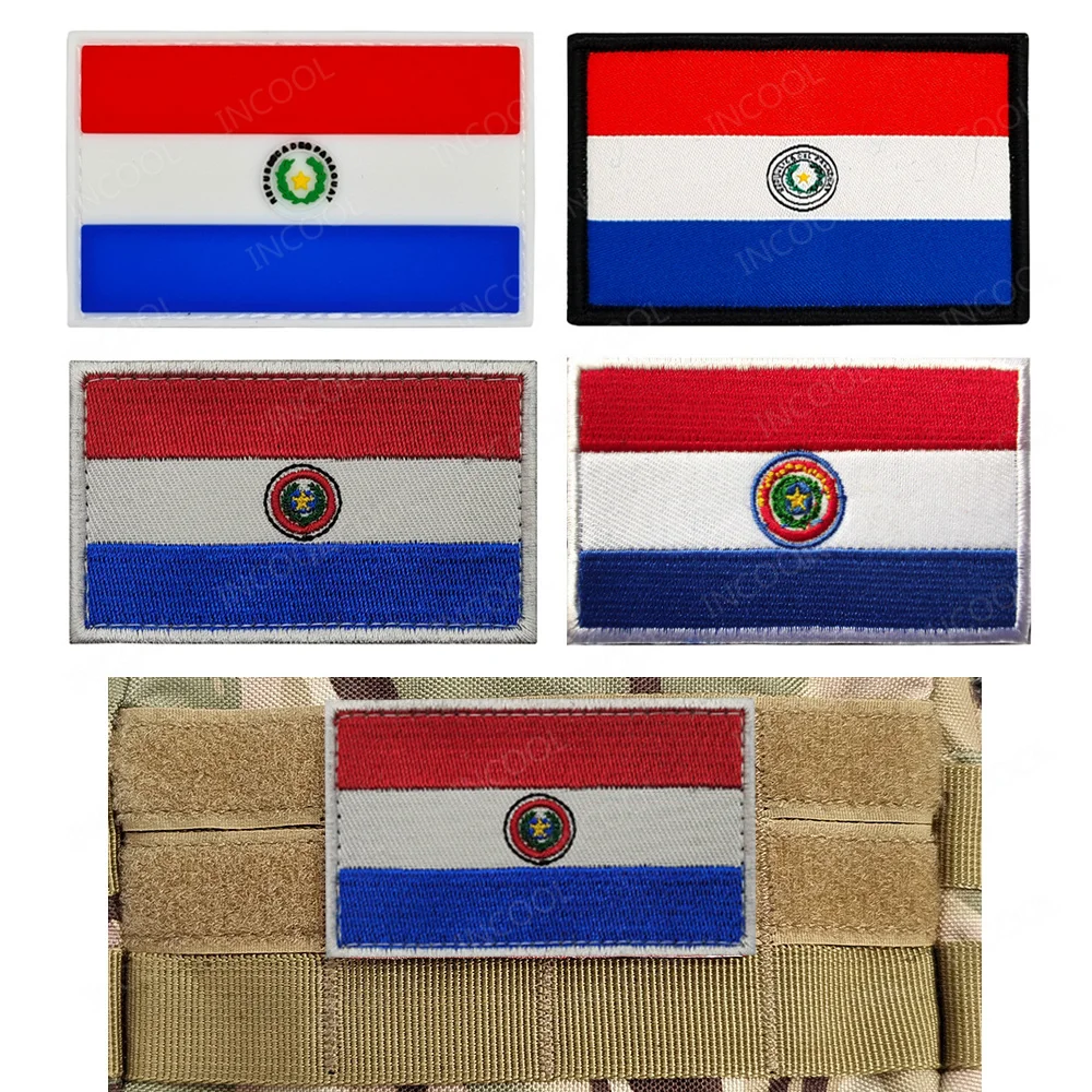 Parche bordado con bandera de Paraguay, parches de goma de PVC para Paraguaya, apliques, brazalete, insignias decorativas para hombro para ropa, mochila