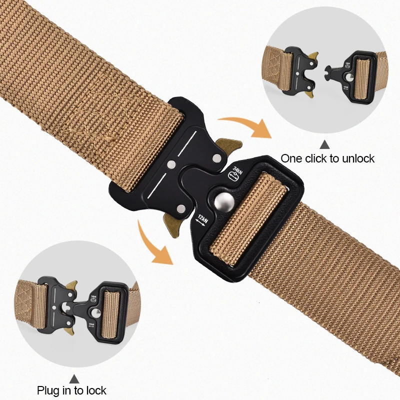 Cinturón táctico de liberación rápida para hombres, cinturilla de lona duradera con mosquetones con gancho para botella de agua, Kit de equipo para caza y senderismo al aire libre - imagen 3
