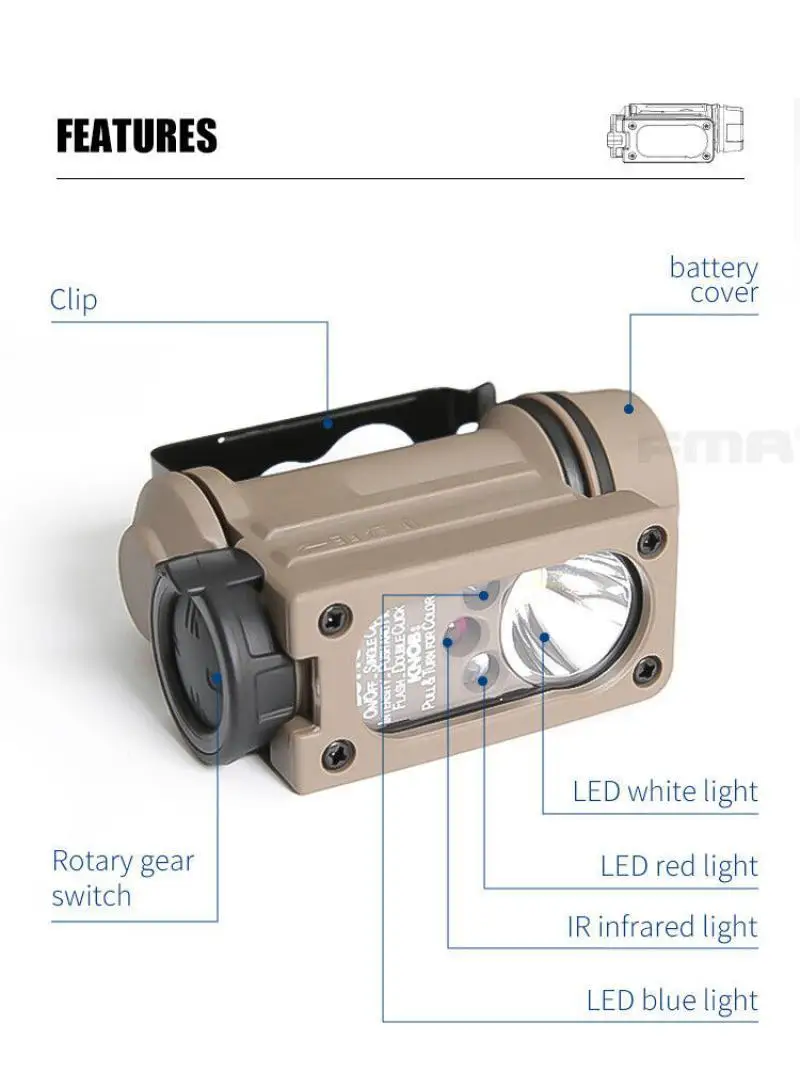 FMA casco táctico IR, lámpara de supervivencia, cabeza Tricolor, luz intermitente con instalación de riel NVG/casco - imagen 5
