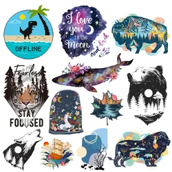Prajna Animal paisaje transferencia de calor DIY transferencias de hierro para ropa parche camiseta hierro pegatinas de ropa estampado lavable