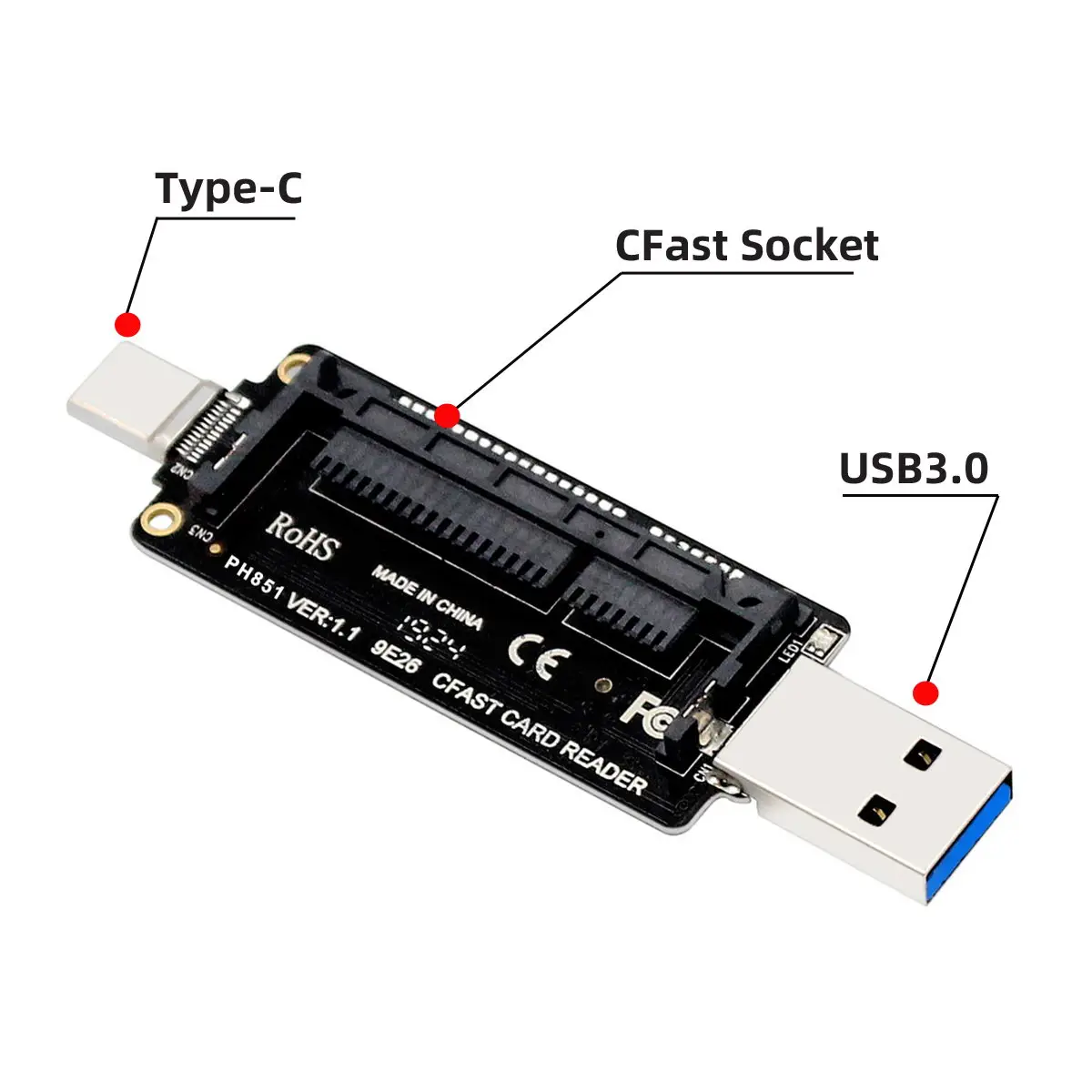 Adaptador de tarjeta lector de tarjetas PCBA, USB-C tipo C a CFast 2,0, USB 3,0, para ordenador de escritorio y portátil - imagen 3