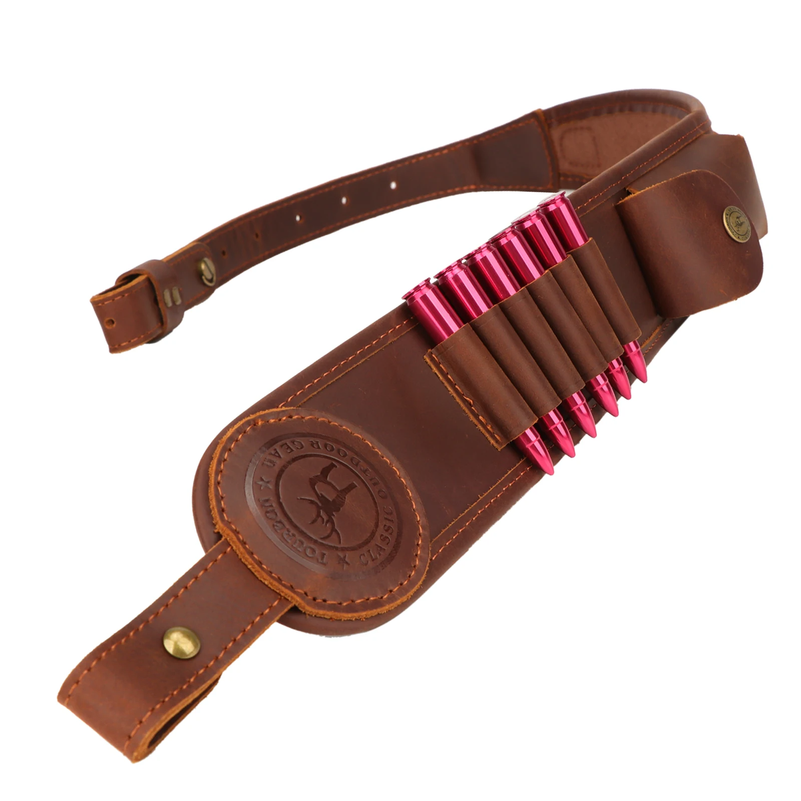 Accesorios de caza de Tourbon, cinturón de cuero para Rifle con soporte para cartuchos, bolsa para calibre 30-30 .308 .30-06 - imagen 5