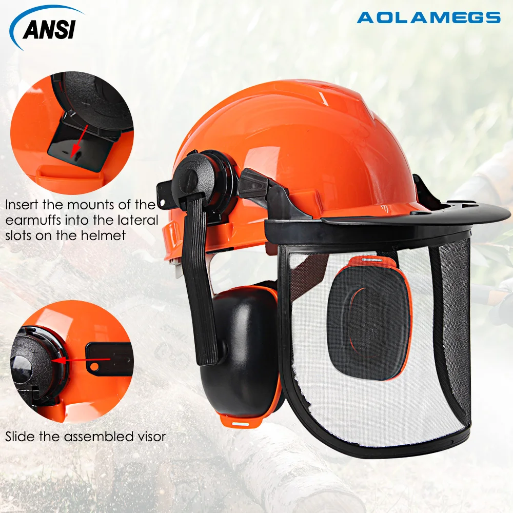 Conjunto de casco de seguridad forestal, casco protector multifunción, gorro protector de malla de acero de cara completa, accesorios para casco para cortacésped - imagen 5