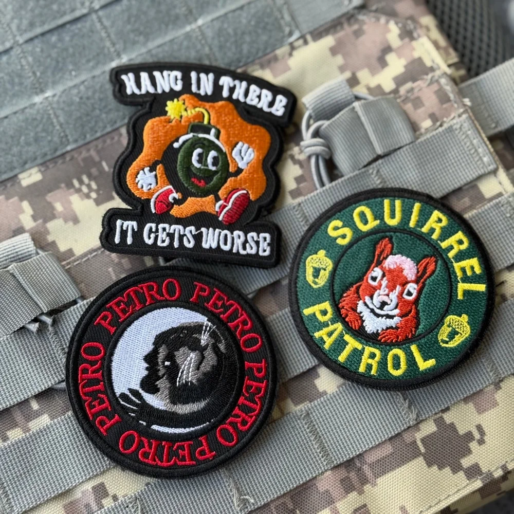 Parche de Patrulla de Ardillas, Insignia Táctica de Morale de Zarigüeya, Parches Bordados con Gancho y Bucle para Ropa, Adhesivo para Equipo Militar