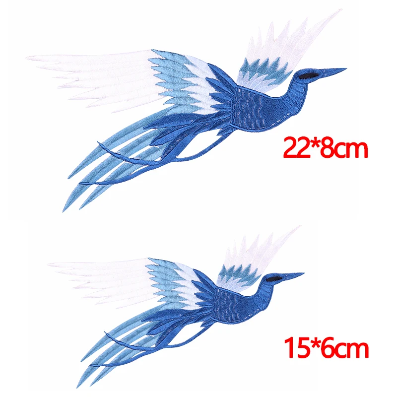 Combinación de parches para planchar en la ropa, bordado de pájaros Phenix azul Azure, flor, pescado, Parche de costura, 1 par - imagen 4