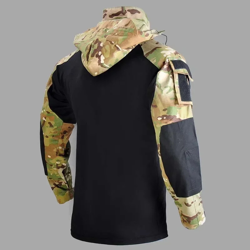 Camisas de entrenamiento, camiseta de combate de camuflaje, camisa táctica con capucha para hombre, ropa de caza de algodón para Paintball Airsoft, camisetas resistentes al desgaste - imagen 4