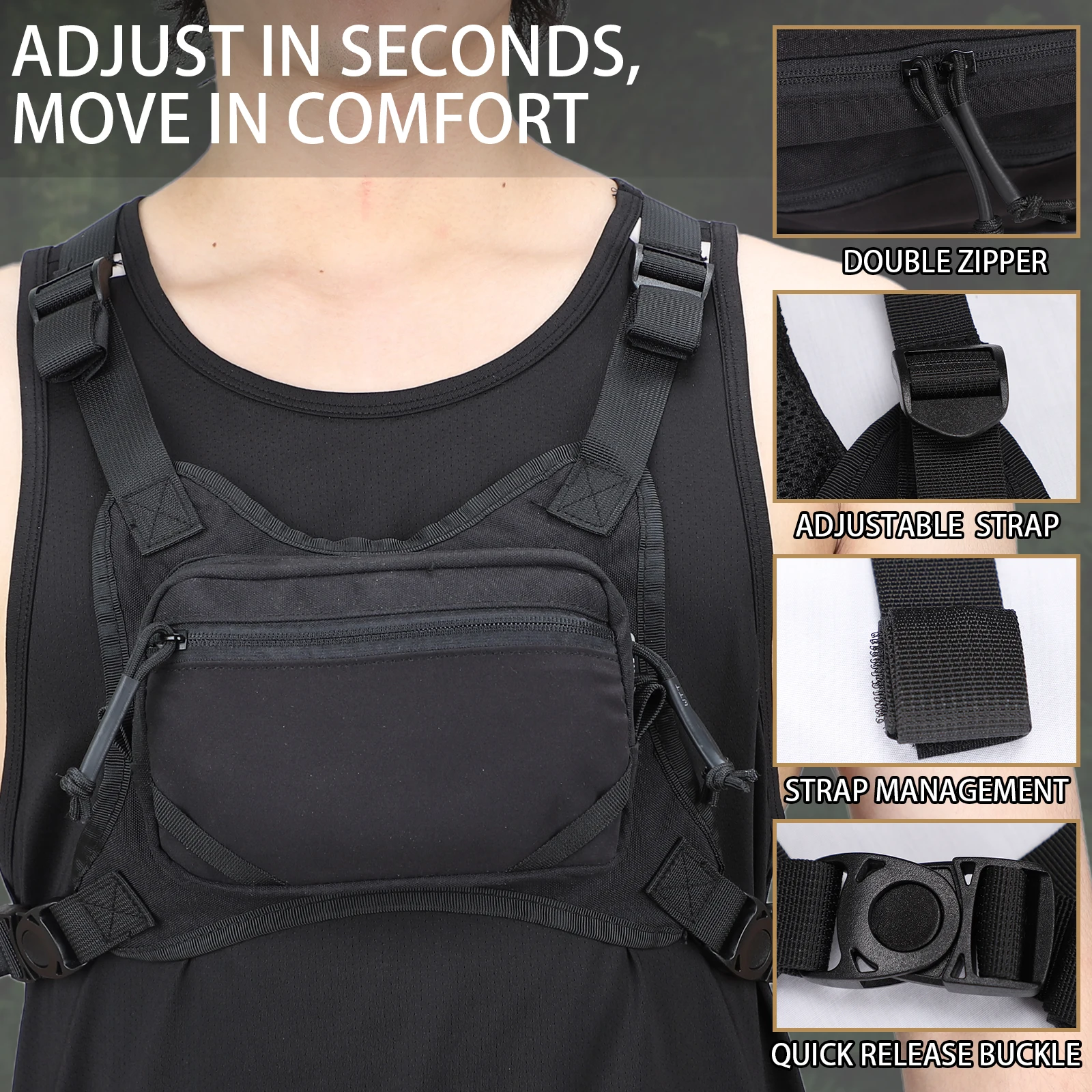 MGFLASHFORCE Bolsa táctica de pecho MOLLE EDC con soporte teléfono - imagen 3