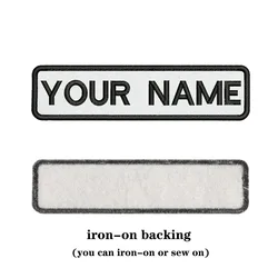 Parche bordado nombre personalizado fondo blanco 10x2,5 cm rayas