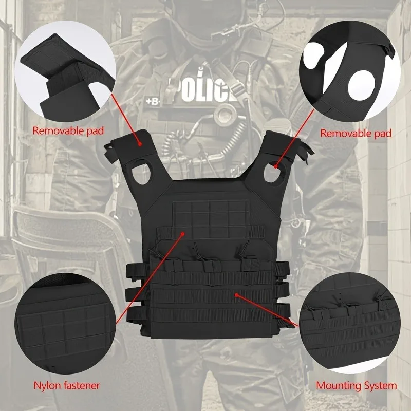 Chaleco de adiestramiento al aire libre MOLLE, chaleco táctico de nailon, armadura corporal, portador de caza, accesorios Airsoft, chaleco de seguridad ligero
