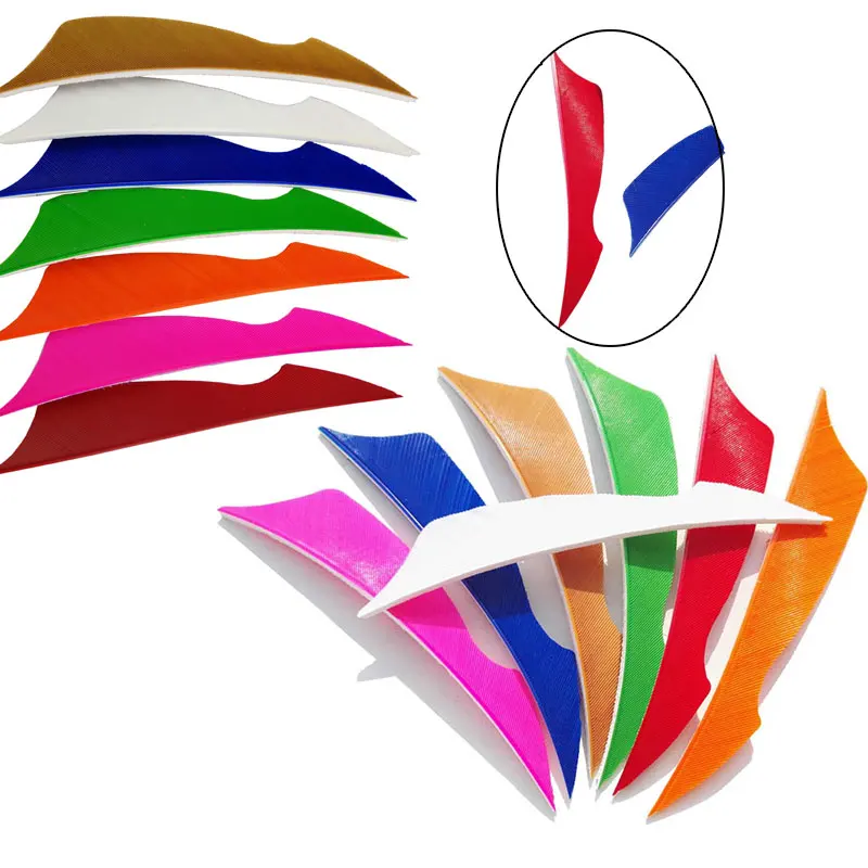 50 Uds pluma de tiro con arco ala derecha 4 pulgadas forma de escudo pluma de pavo Fletching caza flecha DIY accesorios de tiro 10 colores