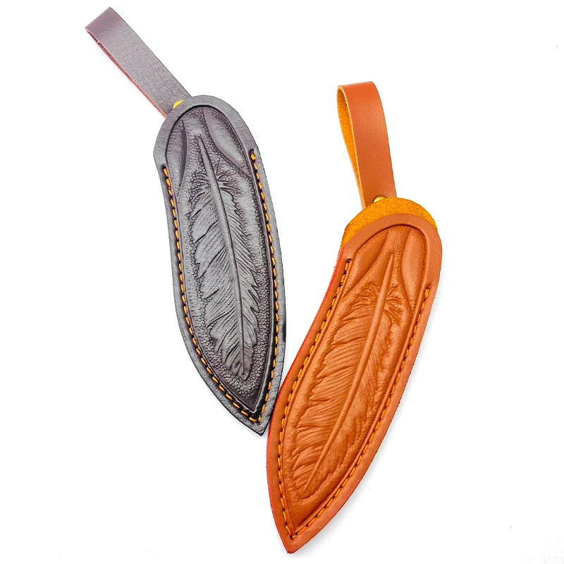 Funda de cuero de vaca para exteriores, funda para cuchillo recto, pluma tallada, cuero de vaca, funda para cinturón, bolsa de almacenamiento, funda para pantalones, 1 unidad - imagen 3