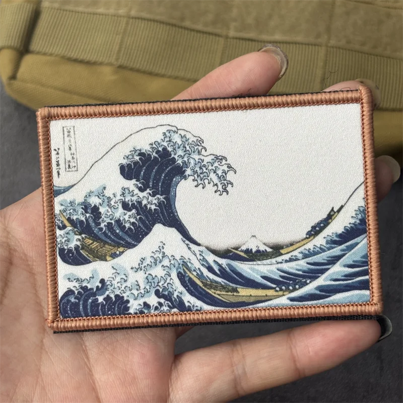 Parche con estampado de olas de mar para ropa, insignia de moral táctica, brazalete, gancho, parches militares, accesorios para mochila, pegatinas - imagen 5