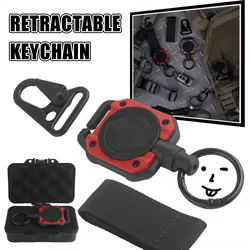 Llavero retráctil antipérdida, carrete de tarjeta de identificación táctica con cordón de acero recubierto de 28 pulgadas, equipo táctico Molle, herramientas de pesca
