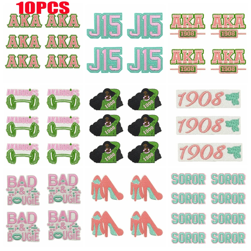 10 unids/lote 1908 parche AKA moda chica negra parches bordados planchar en parches para ropa parche de dibujos animados chaquetas sombreros DIY