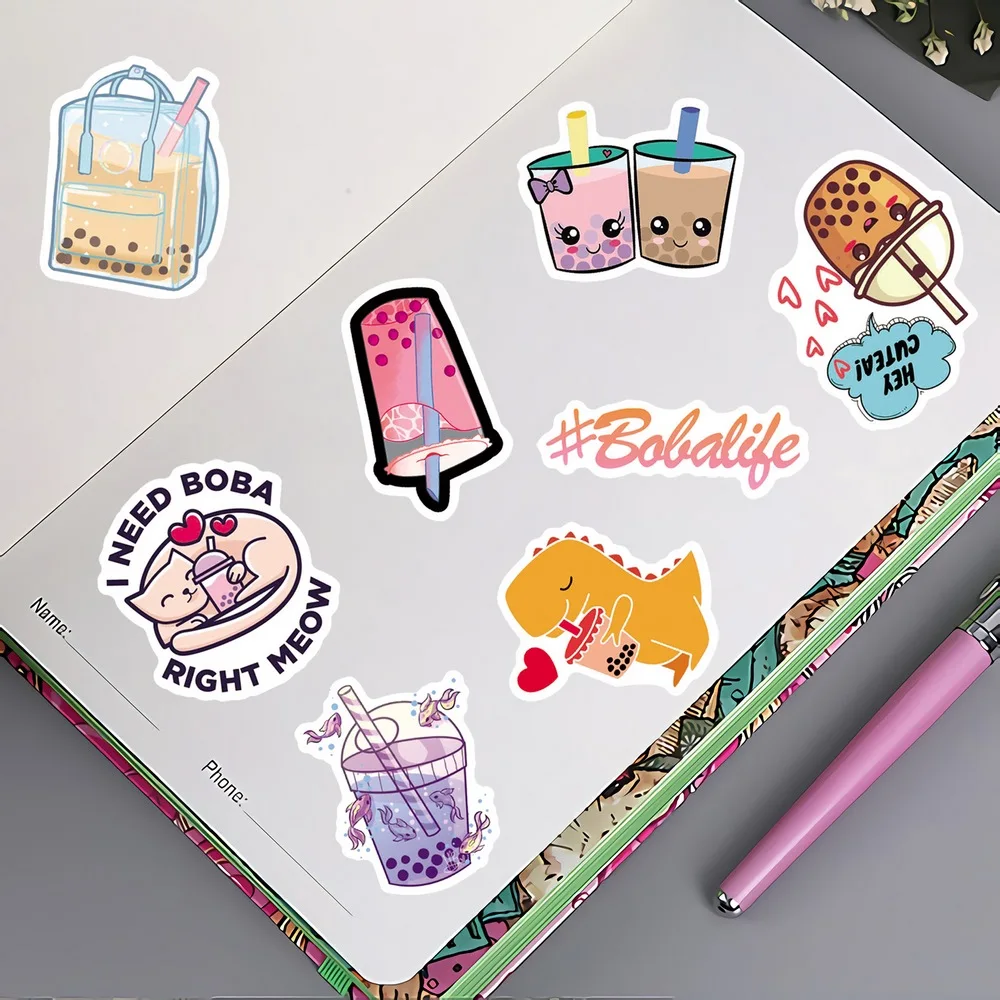 50 Uds. De pegatinas bonitas de té con perlas de leche y burbujas, funda para teléfono portátil, botella de agua, cuaderno, pegatina de dibujos animados para regalo de juguete para niños - imagen 5