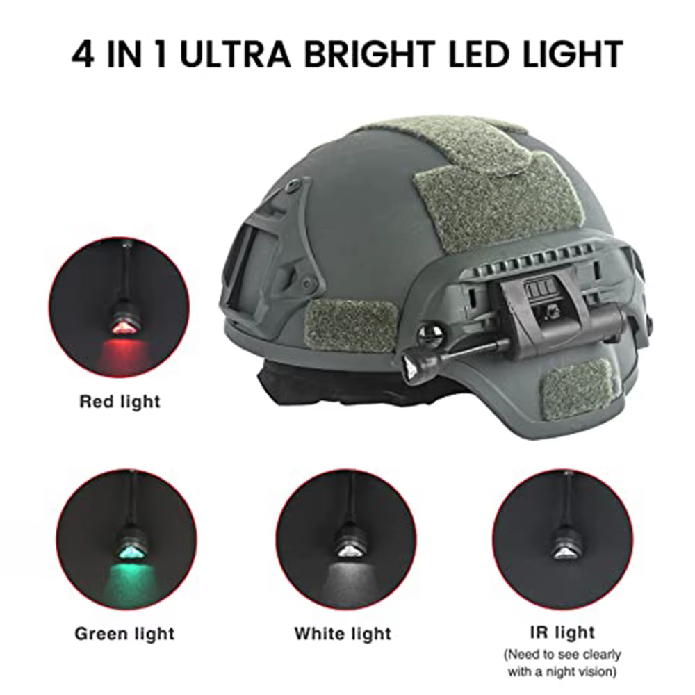 Casco táctico con luz MPLS recargable 3 modos verde rojo IR - imagen 4