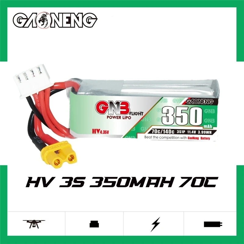 GAONENG-batería Lipo con enchufe XT30 para Drones, dispositivo de 5 piezas, GNB MAX 140C, 11,4 V, 350mah, para BETAFPV, Beta75X, 3S, Beta65X, 2S, 70C, 3S - imagen 2