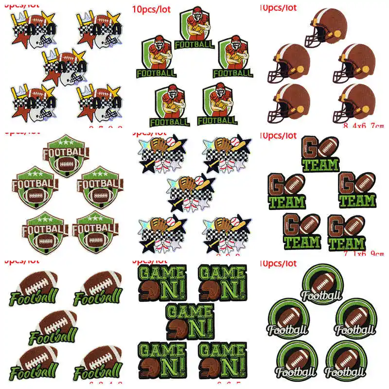 10 unids/lote parche bordado de fútbol parches para planchar para ropa equipo deportes competición parches costura planchado insignias apliques
