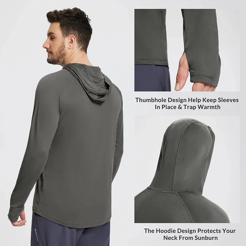 Camiseta con protección solar Sudadera con capucha para hombre UPF50 + Camiseta de manga larga con protección solar Secado rápido Transpirable Senderismo Protector solar Ropa de pesca - imagen 4