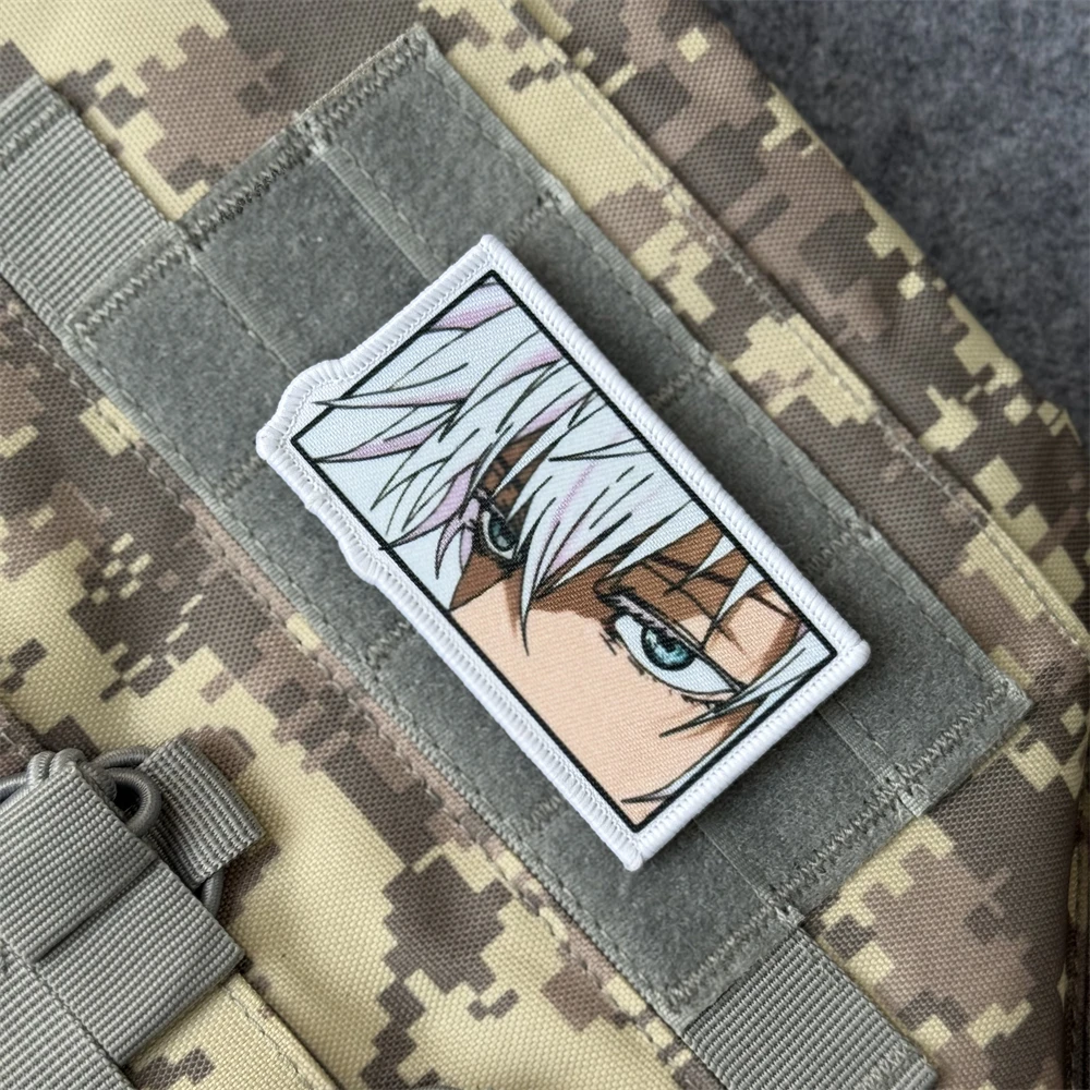Parche de ojos de Anime Satoru Gojo, moral táctica, apliques personalizados, parches de gancho y bucle impresos para ropa, pegatina de equipo militar