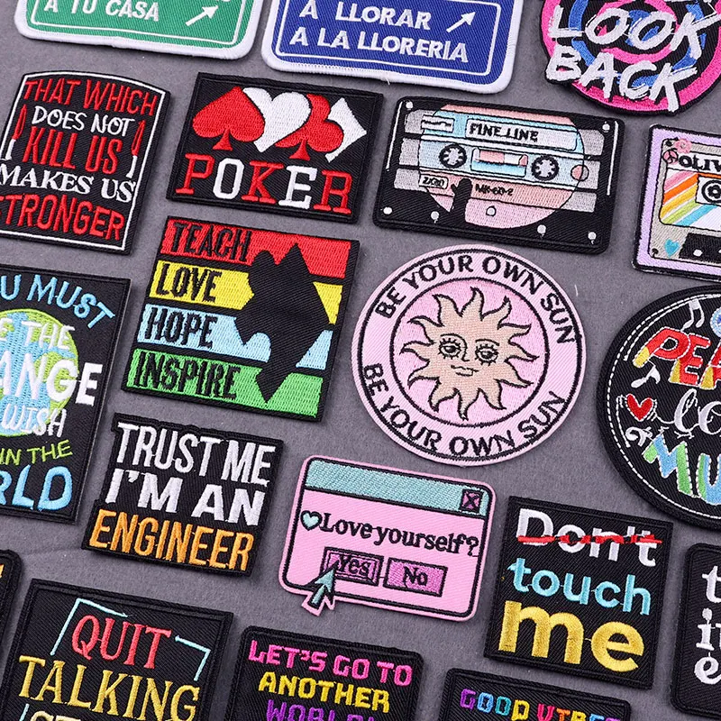 Parches termoadhesivos para planchar en la ropa, insignias de bordado a rayas con eslogan DIY, con palabras positiva