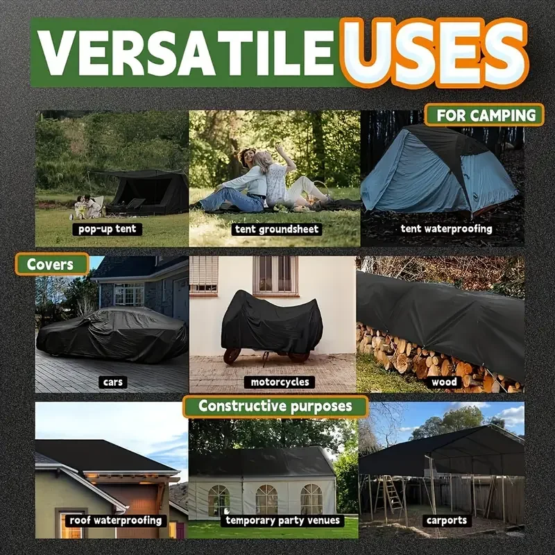 Estera de Camping personalizada grande, lona negra 3x5 4x4 5*5 6 8m * 8 10 12 15 20, vela parasol, lona impermeable para exteriores, cubierta para lluvia y campamento - imagen 4