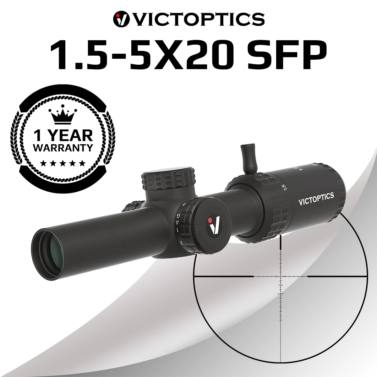 VictOptics SOI 1.5-5x20 SFP LPVO mira telescópica 1 pulgada, ligera y compacta, lente FMC, retícula iluminada R & G (5 niveles), para caza, CQB y airsoft