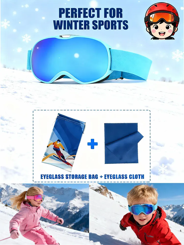JSJM-gafas de esquí antiniebla profesionales para niños, lentes de doble capa UV400, bonitas gafas de esquí para Snowboard, regalo de Navidad y Año Nuevo