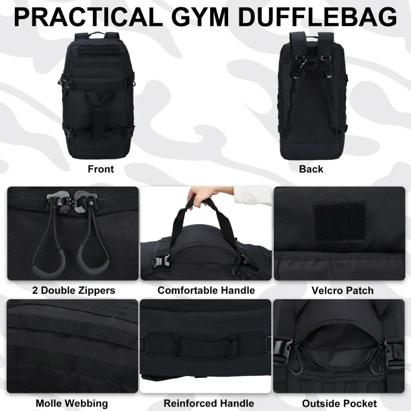 Mochila de lona para gimnasio para hombre y mujer, bolsa de entrenamiento de viaje para fin de semana, resistente al agua, 45L, para deportes militares, baloncesto y fútbol - imagen 5