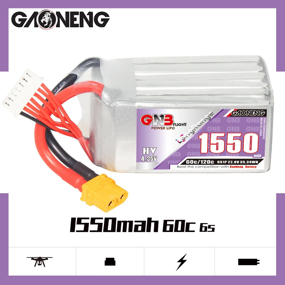 GNB-batería Lipo 6S 22,8 V 1550mAh 60C/120C para RC FPV Drone Quadcopter, piezas de modelo de helicóptero, batería recargable de 22,8 V - imagen 3