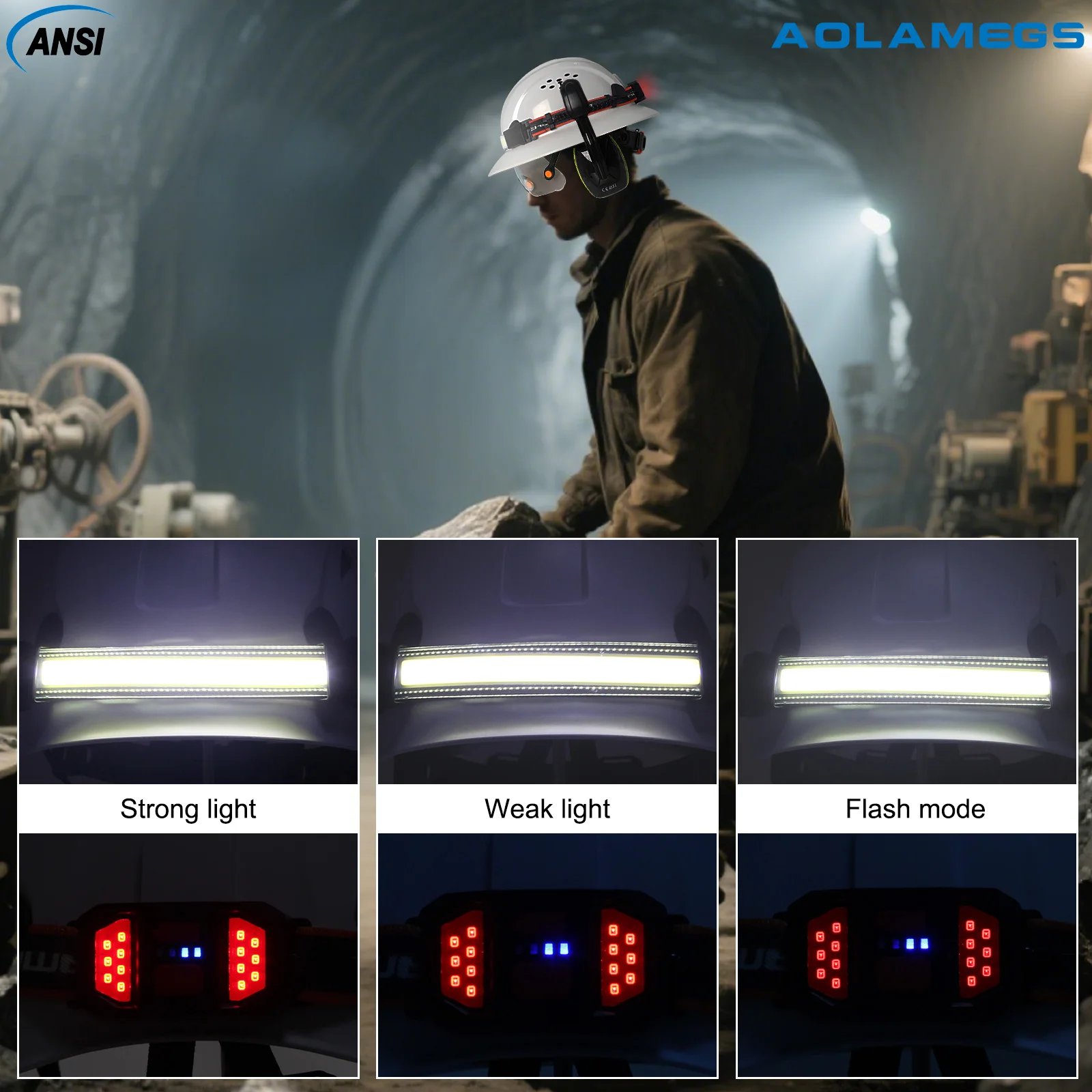 Gorro de seguridad de ala completa CE con lámpara para la cabeza, gafas, orejeras, casco duro de construcción transpirable, casco de trabajo Industrial ANSI - imagen 5