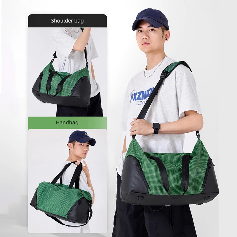 Bolsa de gimnasio para deportes al aire libre, senderismo, Camping, desplazamientos, bolsos de hombro tipo bandolera, almacenamiento de bolsillo para zapatos, bolsos de viaje a cuadros - imagen 3