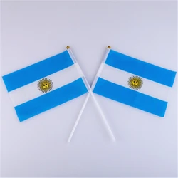 Bandera de Argentina, Bandera de mano Argentina con asta de plástico, poliéster impreso, 14x21cm