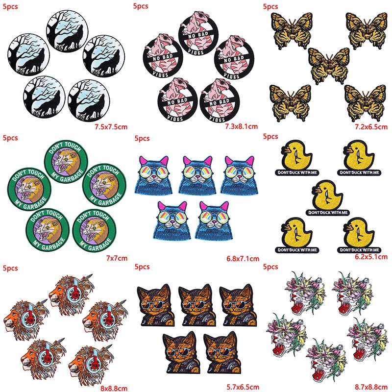5 unids/lote parche bordado de animales Punk parches para planchar para ropa parches termoadhesivos en ropa parche de Hip Hop para ropa