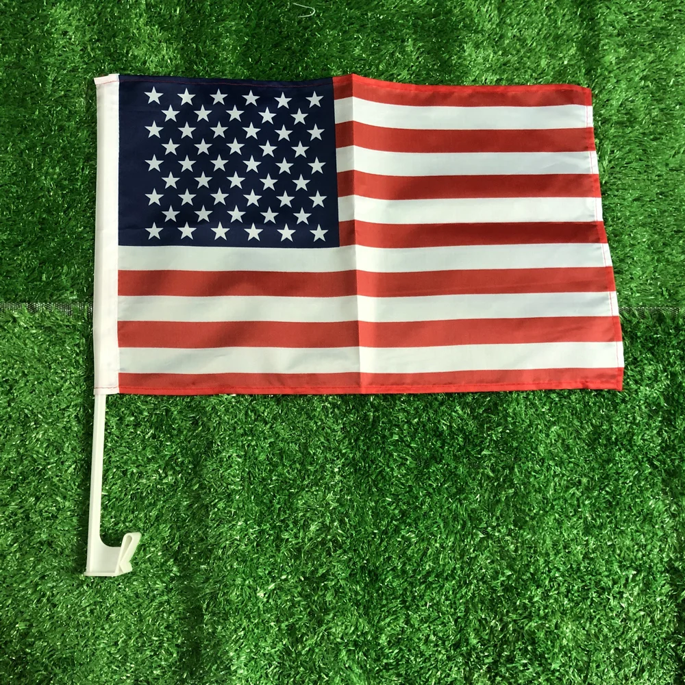 SKY FLAG-bandera americana de doble penetración para coche, portador de bandera de ventana de EE. UU., banderas ondulantes con asta de plástico, 30x45cm