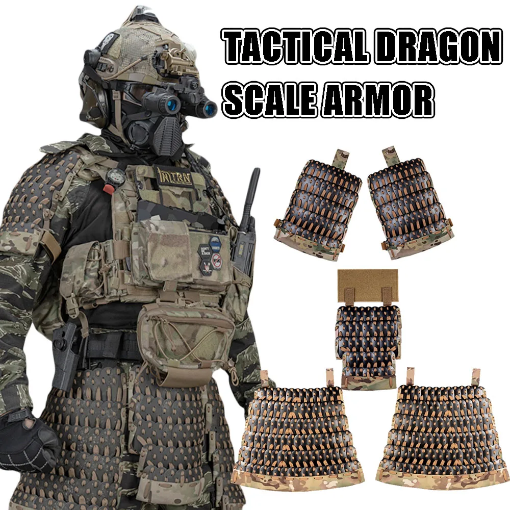 Conjunto de armadura de escala de dragón táctico con hombreras, protector de ingle, falda, armadura, Protector de combate samurái de caballero Medieval