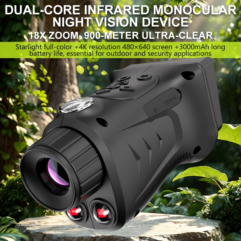 Monocular de visión nocturna recargable 4k, gafas de telescopio de visión nocturna infrarroja Digital 18x completamente oscura de 900m, pantalla grande de 2,8" - imagen 4