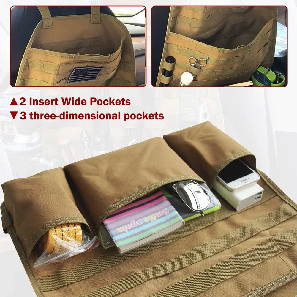 Organizador trasero de asiento de coche, Protector de cubierta de Panel de vehículo Molle táctico Universal con múltiples bolsillos para camión, SUV, MPV, furgoneta de salón - imagen 4