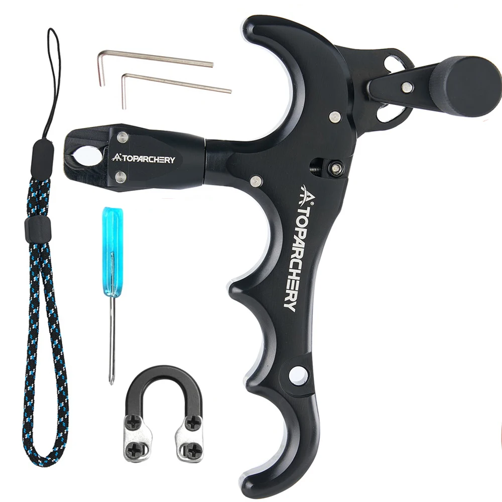 Liberación de arco Toparchery para arco compuesto 360 °   Gatillo de liberación de tiro con arco giratorio de aluminio de 4 dedos con accesorios - imagen 3